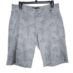 Travis Mathew Mens Golf Shorts 32 Gray Palm Leaf Print Pockets Knee Length Pants